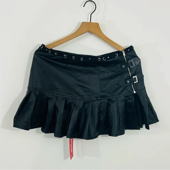 Romwe New With Tags Faux Leather Gothic Alternative Skirt With Zipper Pleated - Picture 7 of 8